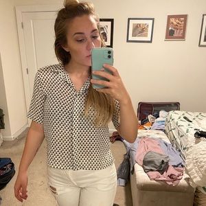 Pattered Black + White Collared Blouse